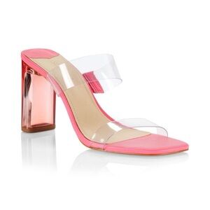 SCHUTZ Pink and Clear Block Heel Sandals size 5